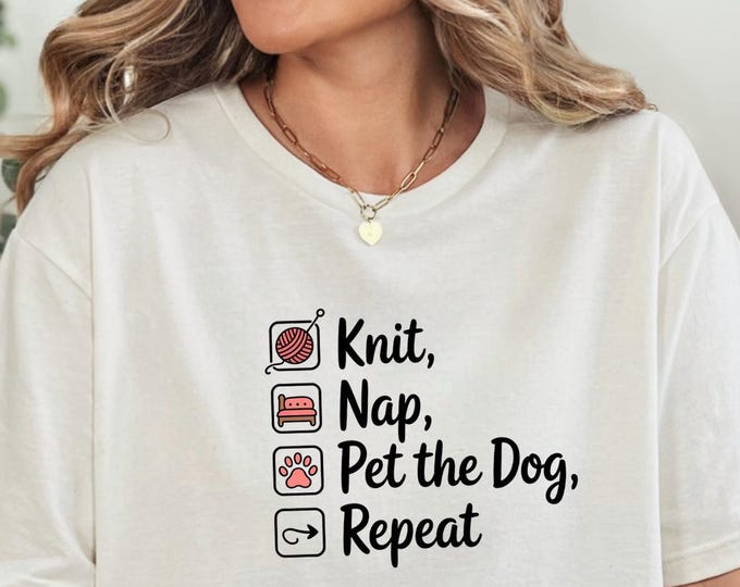 Funny Knitter Tee Shirt Design Dog Lover Knitting Gift Idea Crafting Hobby Cute Graphic Unisex Casual Wear Pet Themed Yarn Enthusiast Cozy