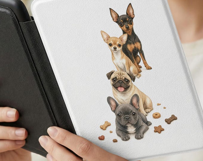Cute Puppy Kindle Cover, Watercolor Dog E Reader Sleeve, French Bulldog Folio Case, Chihuahua Tablet Protector, Pet Lover Accessory