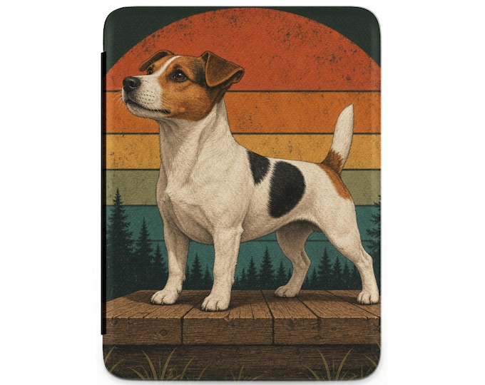 Jack Russell Terrier Kindle Case, Retro Sunset Kindle Cover, Vintage Dog Lover E-Reader Case, JRT Folio, Terrier Owner Gift, Reader Gift