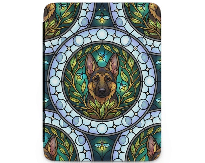 German Shepherd Kindle Case, Stained Glass Dog Cover, Firefly Kindle Protector, Unique Animal Kindle, Artistic Kindle Sleeve