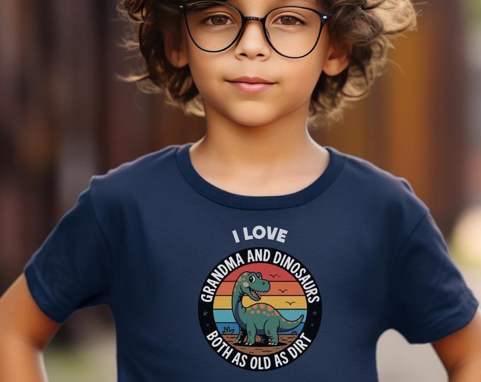 Kids Softstyle Tee, Retro Dinosaur Grandma Design, Children's Graphic T-shirt, Cute Cartoon Tee, Vintage Style Kid's Shirt, Fun Family