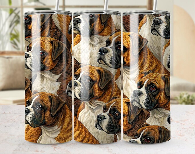 Boxer Dog Tumbler Wrap, 20oz Skinny Tumbler PNG, Boxer Breed Sublimation Designs, Dog Tumbler Wrap, Digital Download