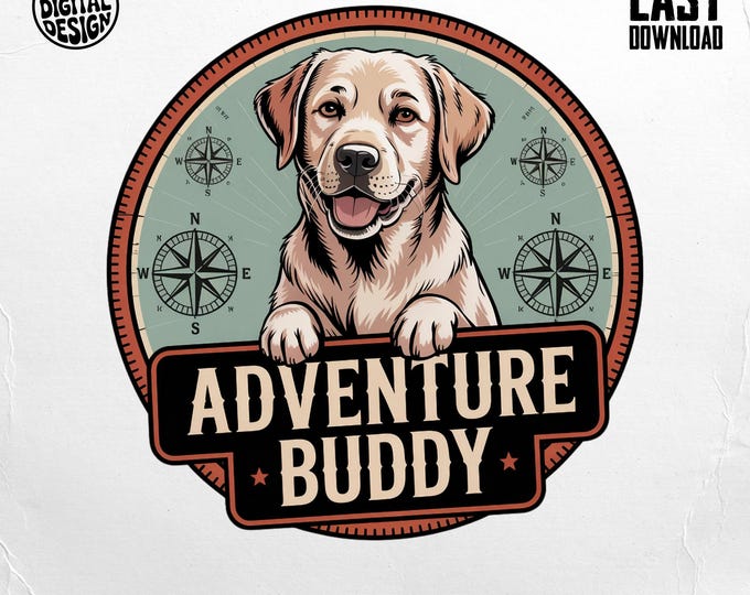 Adventure Buddy Labrador, Cute Labrador Clipart, Dog Clipart, Puppy Clipart, Dog T-Shirt, Digital Dog PNG, Adventure Buddy