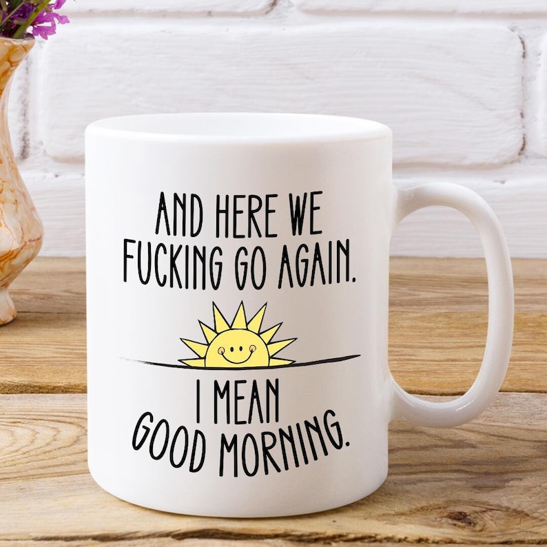 Taza grande para bebedores de café Y aquí vamos otra vez Taza de regalo para bebedores de té Taza de café grande Tazas hermosas Taza para bebedores de té Taza de regalo para amigos Taza para mamá imagen 1