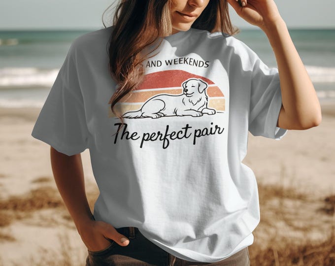 Golden Retriever T-Shirt, Dogs And Weekends Perfect Pair Tee, Dog Lover Gift, Retro Sunset Dog Design, Happy Pet Owner Shirt