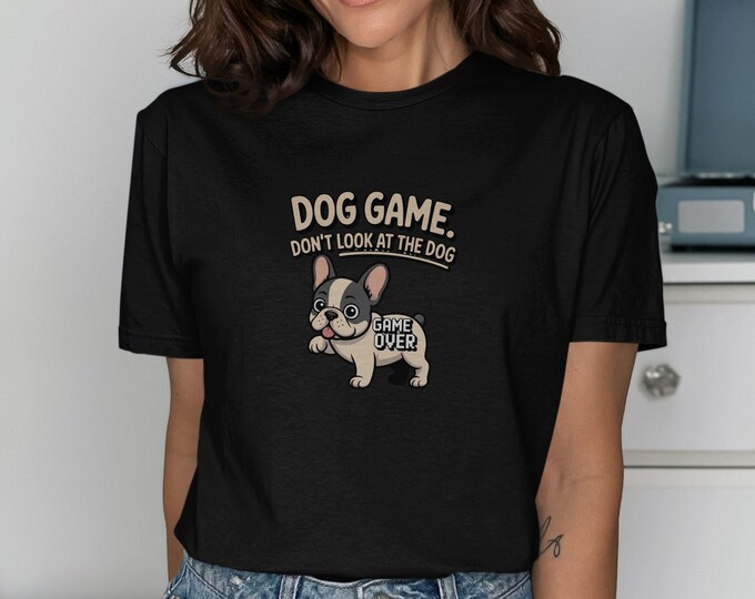 French Bulldog Shirt Dog Game Over Design Cartoon Frenchie Puppy Tee Gaming Gift Lover Funny Gamer Apparel Cute Playful Quirky Merchandise