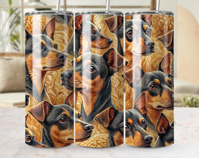 Miniature Pinscher Tumbler Wrap, 20oz Skinny Dog Tumbler PNG, Puppy Sublimation Designs, Dog Breed Tumbler Wrap