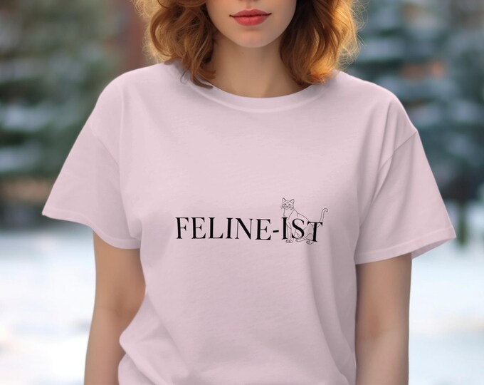 Feline-ist Cat Lover T-Shirt, Minimalist Cat Art Tee, Cat Graphic T Shirts, Trendy Cat Design, Cool Cat Gift Idea, Quirky Cat T-shirts