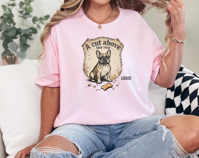 French Bulldog T-Shirt Cotton Tee: Hand Drawn Cartoon Bulldog Design, Funny Quote, Dog Breed Pet Lover Apparel