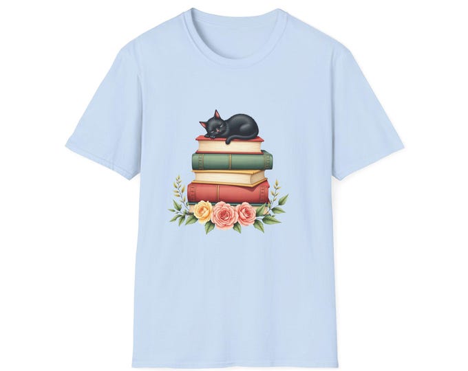 Book Lover Cat T-Shirt, Unisex Tee, Reading Enthusiast Gift, Literary Shirt, Bookworm Clothes
