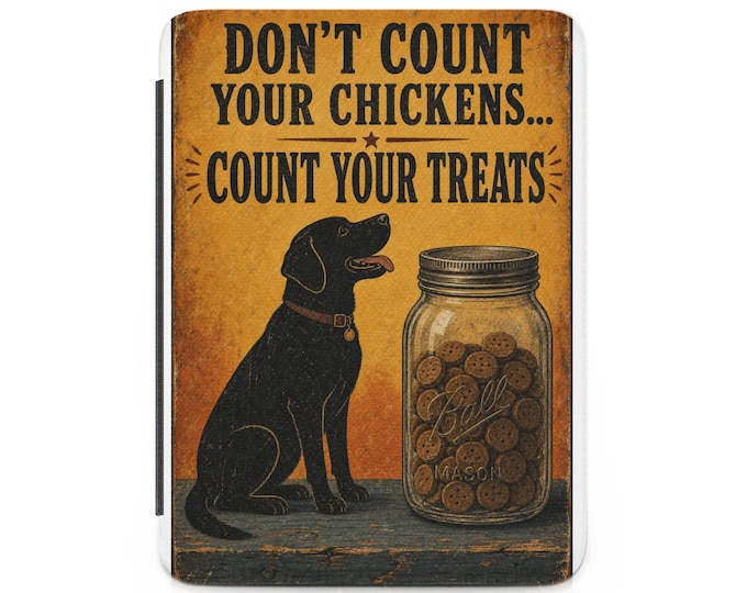 Funny Black Lab Kindle Case, Dog Lover E-Reader Cover, Rustic Vintage Pet Owner Tablet Case, Count Your Treats Labrador Reading Accessory