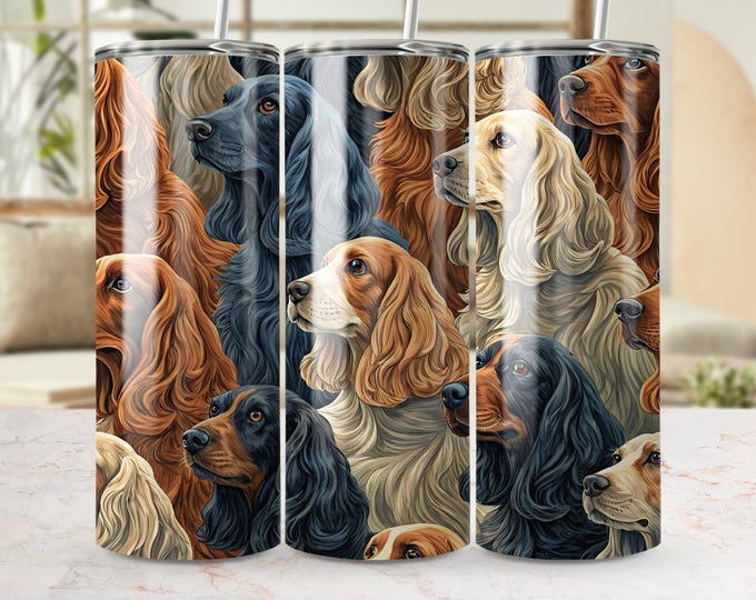 Cocker Spaniel Tumbler Wrap, Dog Breeds 20oz Skinny Tumbler PNG, Spaniel Sublimation Design, Dog Tumbler Wrap, Download