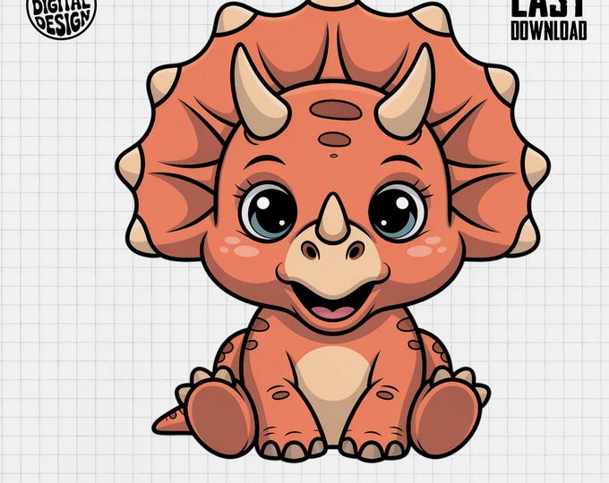 Baby Triceratops Clipart, Cute Baby Animal Clipart, Baby Nursery Clipart, Jurassic Safari, Baby Shower Clipart, Baby Dinosaur PNG