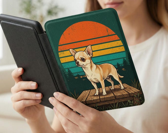 Retro Chihuahua Sunset Art, Vintage Dog Lover Gift, Rustic Nature Scenery, Distressed Canine Graphic, Unique Pet Design, Misc Products