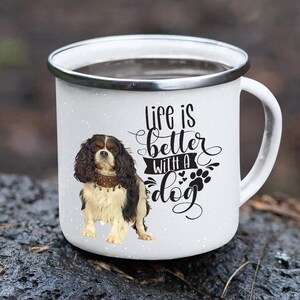 Dog Themed Mug King Charles Spaniel Camping Mug Gift For Her Personal 12oz Camping Cup Outdoor Present Tin Coffee Cup Dog Camper Mug RV Gift