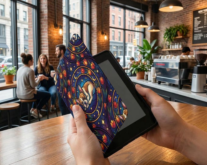 Sleeping Frenchie Kindle Case, Stained Glass Dog Kindle Cover, Cute Puppy Kindle Sleeve, Floral Kindle Protector, Gifts for Dog Lovers