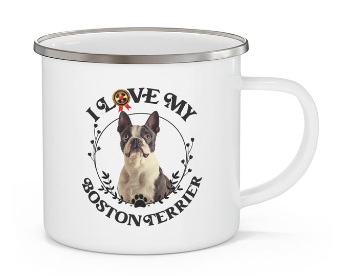 Boston Terrier Enamel Camping Mug: Dog Lover Gift