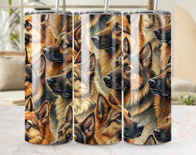 German Shepherd Tumbler Wrap, Dog Breed Tumbler PNG, Canine Sublimation Designs, Pet Lover Tumbler Wrap, Digital Download