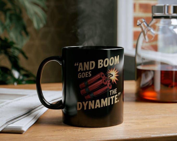 Funny Dynamite Mug and Boom Novelty Gift for Him Birthday Present Black Mug Large Coffee Cup Design Quirky Ceramic Explosion Themed Office