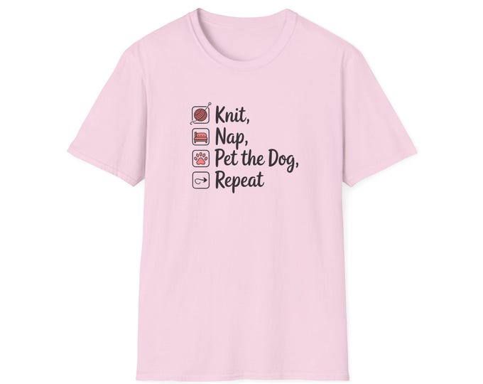 Knit Nap Pet the Dog Unisex T-Shirt, Cozy Graphic Tee, Dog Lover Gift, Knitting Humor Shirt, Relaxation Apparel, Birthday Gift