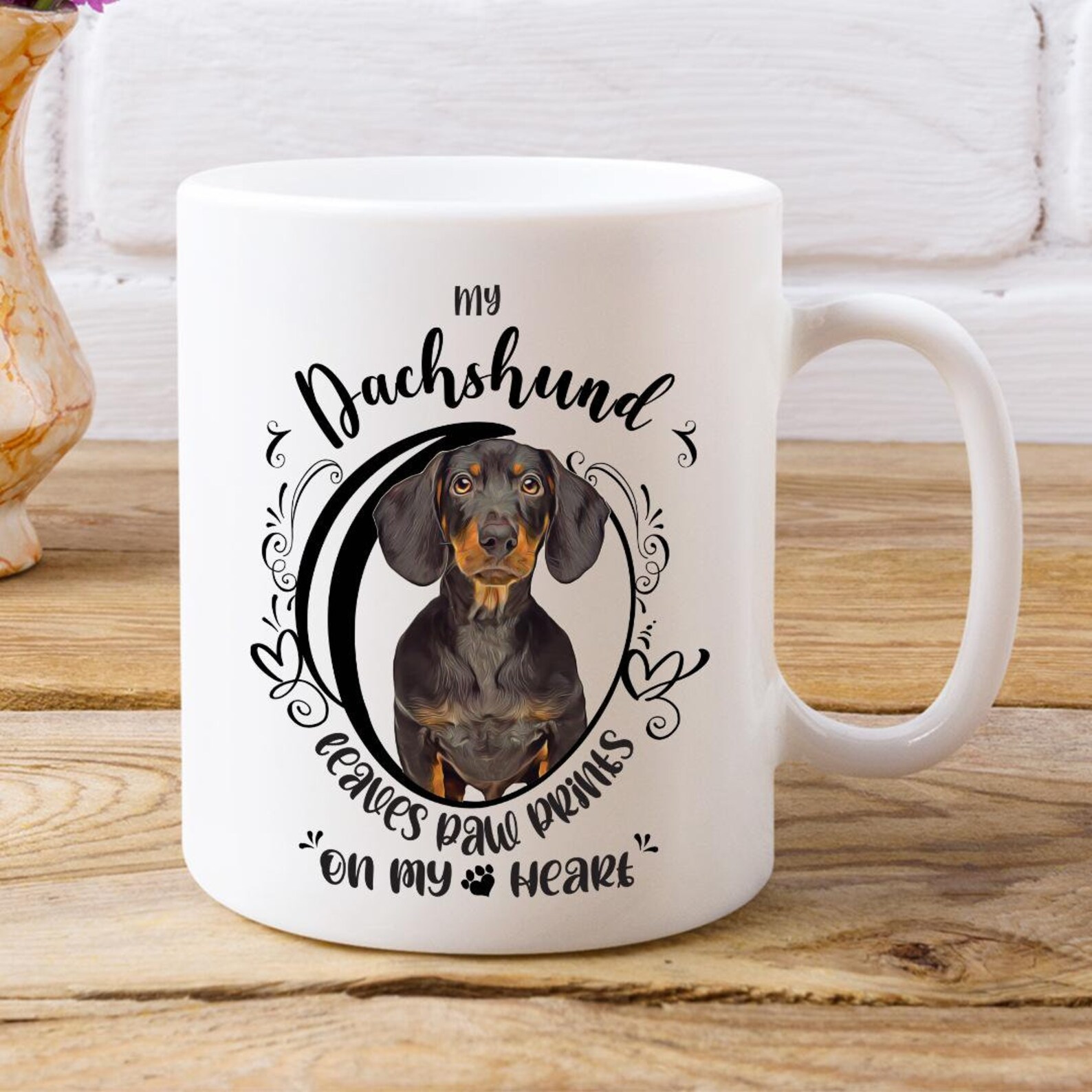Dachshund Coffee Mug Paw Prints on My Heart White Coffee Mug Pet — free download