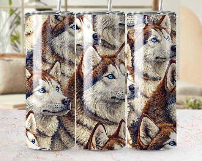 Husky Tumbler Wrap, Dog Breed 20oz Skinny Tumbler PNG, Pet Sublimation Designs, Animal Tumbler Wrap, Digital Download