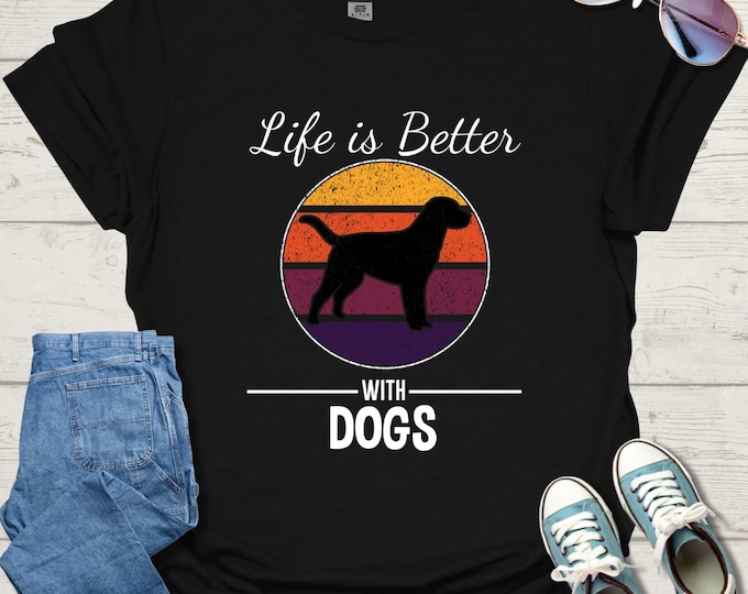 Stylish Dog Mom Tee Retro Sunset Dog Silhouette Shirt Dog Lover Graphic Tee Dog Mom Dad Gift Dog Park Fashion Pet Lover Unisex Cotton Tee