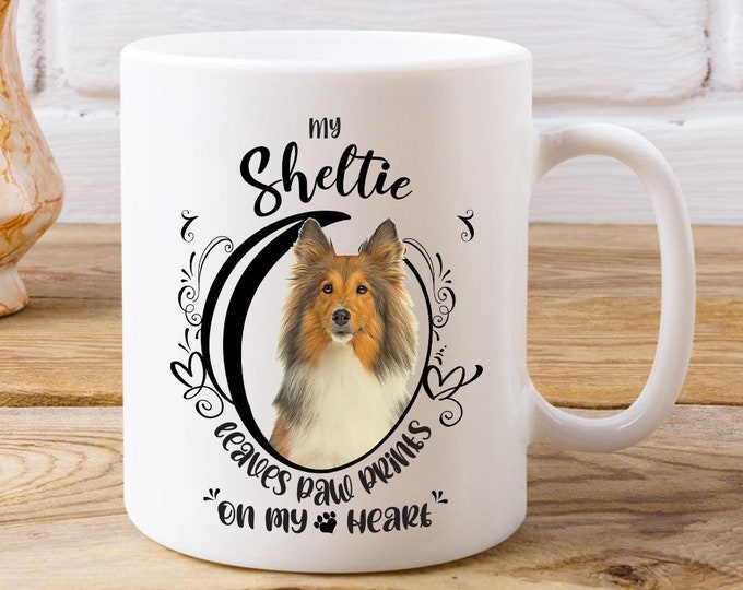Sheltie Coffee Mug, Paw Prints On My Heart, Dog Mug For Grandma Gift Mother's Day Mug, Custom Grandma Mug, Meemaw Mug, Granny Gift Mug