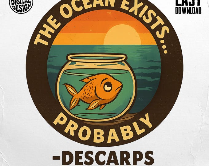Goldfish Bowl Design, Sunset Ocean Digital, Funny Fish T-Shirt, Ocean Lover PNG, Ocean T-Shirt Design, Digital Download