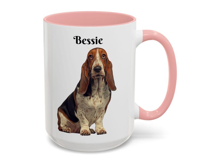 Custom Basset Mug Ceramic Coffee Cup: Personalized Pet Illustration