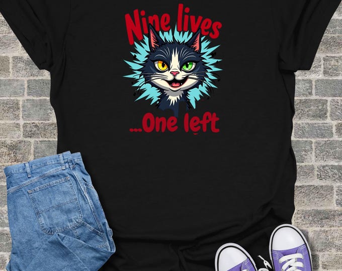 Nine Lives Cat T-Shirt, Funny Cat Lover Gift, Birthday Gift, Pet Owner Apparel, Casual Wear, Cute Animal Tee