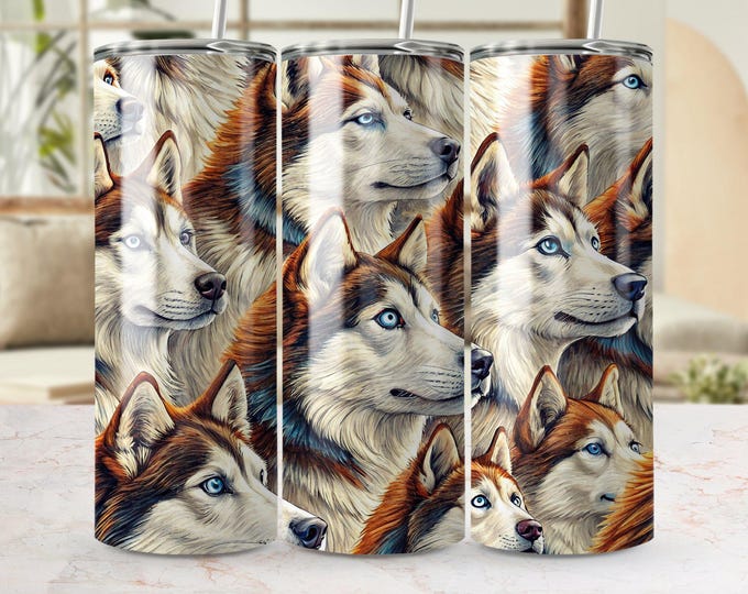 Husky Tumbler Wrap, 20oz Skinny Tumbler PNG, Dog Sublimation Designs, Animal Tumbler Wrap, Digital Download