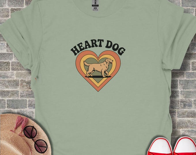 Heart Dog T-Shirt, Golden Retriever Tee, Retro Style Pet Lover Gift, Cute Animal Shirt, Dog Mom Dad Gift, Unique T Shirt