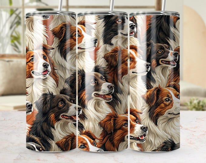 Border Collie Tumbler Wrap, Dog Lover Gift, 20oz Skinny Tumbler PNG, Pet Portrait Sublimation Designs, Digital Download