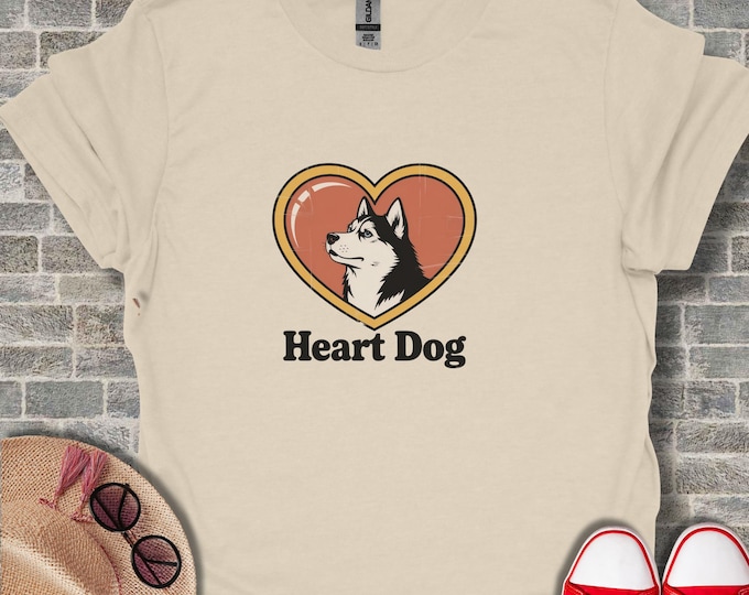 Heart Dog T-Shirt, Husky Breed, Dog Lover Gift, Canine T-Shirt, Cute Dog Shirt, Heart Motif T-Shirt, Pet Owner Shirt, Animal Graphic Tee