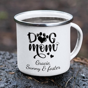 Custom Pet Mug Dog Mom Mug Present 12oz Camping Cup Outdoors Present Tin Coffee Cup Funny Camper Mug RV Decor Gift Dog Walker Gift