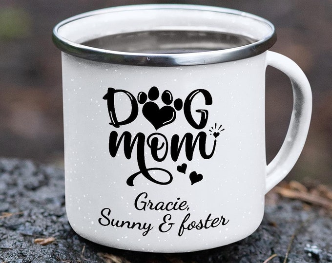 Custom Pet Mug Dog Mom Mug Present 12oz Camping Cup Outdoors Present Tin Coffee Cup Funny Camper Mug RV Decor Gift Dog Walker Gift