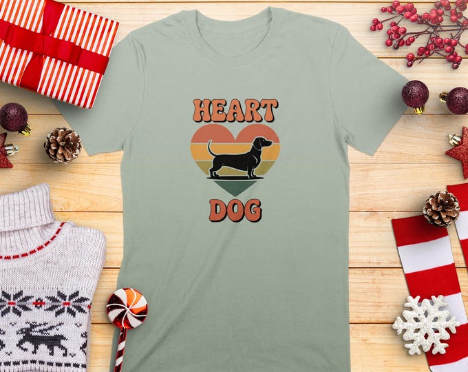 Dachshund Heart T-Shirt, Wiener Dog Love Tee, Retro Dachshund Graphic, Dog Lover Shirt, Sausage Dog T-Shirt, Cute Dog Graphic