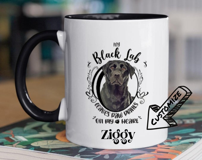 Ceramic Dog-Themed Mug Black Lab Dog  Pet Loss Gift Pet Memorial Dog Lover Dog Mom Handcrafted My Black Lab Leaves Paw Prints On My Heart