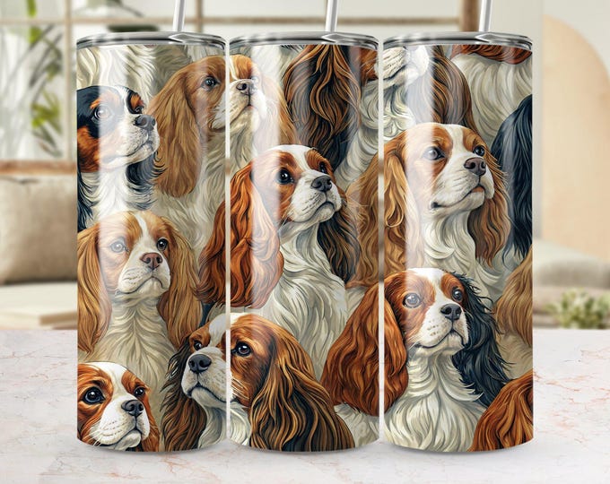 Cavalier Tumbler Wrap, King Charles Spaniel, 20oz Skinny Tumbler PNG, Dog Sublimation Designs, Pet Tumbler Wrap, Digital Download