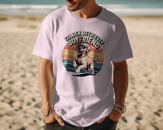 Golden Retriever Boyfriend T-Shirts, Retro Sunset Dog Tee, Funny Dog Lover Gift, Cute Puppy Apparel, Dog Dad Gift, Dog Mom Shirt