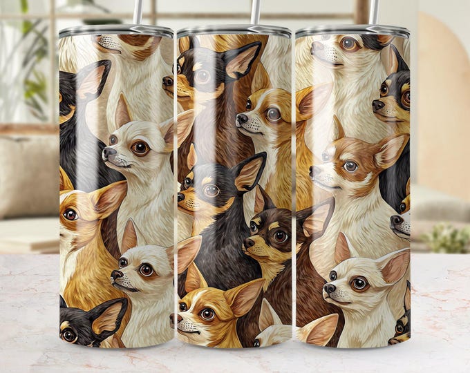 Chihuahua Tumbler Wrap, 20oz Skinny Chihuahua Tumbler PNG, Cute Dog Sublimation Design, Dog Lover Gift, Digital Download