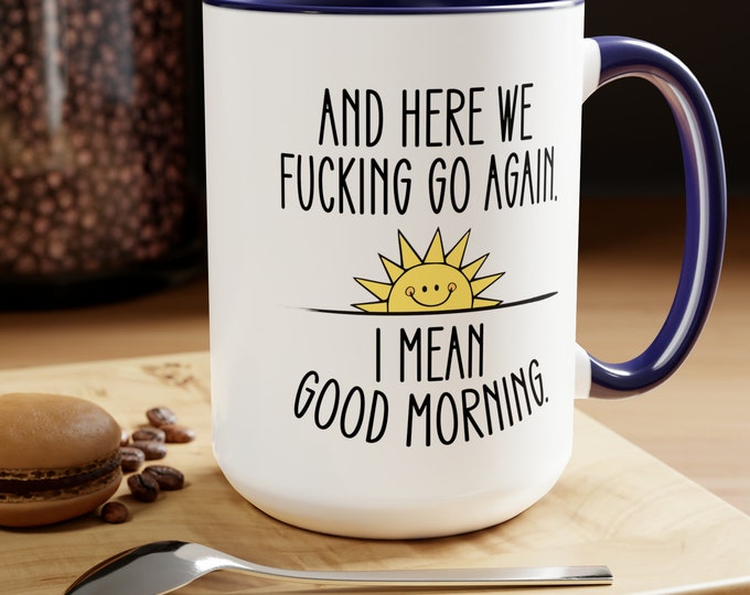 Good Morning Two-Tone Coffee Mugs, 15oz