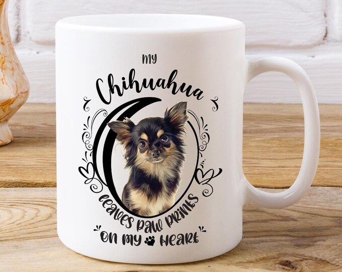 Chihuahua Coffee Mug Paw Prints On My Heart White Coffee Mug Ceramic Dog Mug Hot Cocoa Cup Dog Lover Cup For Mom Pet Show Animal Lover Gift