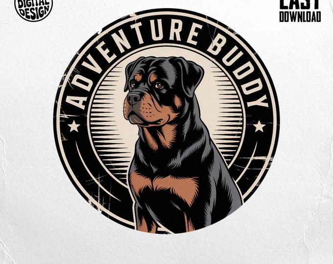 Rottweiler Clipart, Dog Clipart, Adventure Buddy, Rottweiler PNG, Adventure Dog, Dog Lover Gift, Rottweiler T-Shirt, Dog Digital