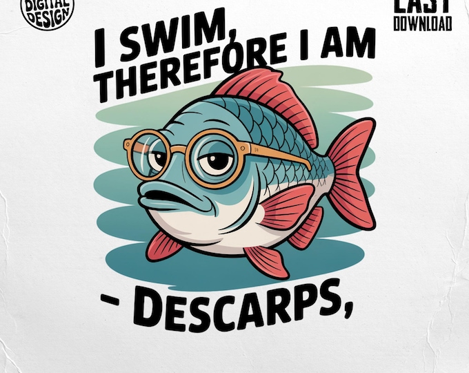 Descartes Fish Clipart, Funny Fish Art, Fish With Glasses PNG, Philosophy Fish T-Shirt, Digital Download Png, Fish Lover Gift