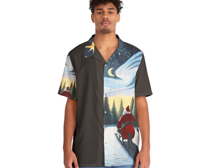 Men's Hawaiian Shirt For Christmas Short Sleeve Xmas Shirt Retro Santa Shirt For Him