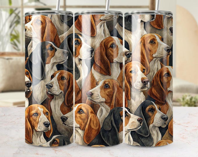 Basset Hound Tumbler Wrap, Dog Breeds 20oz Skinny Tumbler, Cute Dog Sublimation Designs, Puppy Tumbler Wrap, Hound PNG