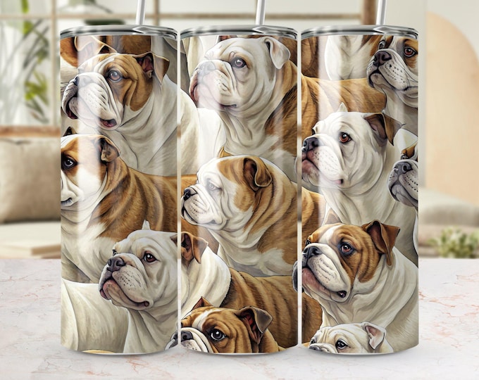 Bulldog Tumbler Wrap, Cute Dog Tumbler PNG, Pet Sublimation Designs, British Bulldog Wrap, Digital Download, Dog Lover Gift