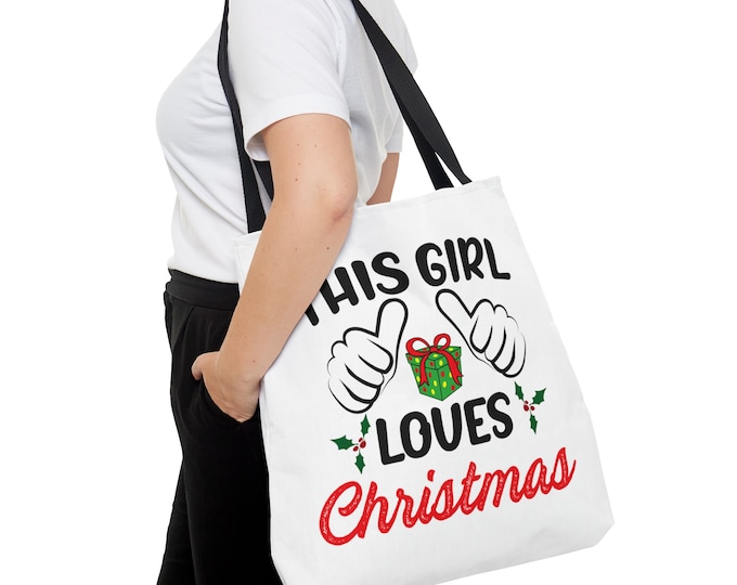Tote Bag This Girl Loves Christmas Reusable Shopping Bag Eco Friendly Tote Bag Weekend Carry All With Handles
